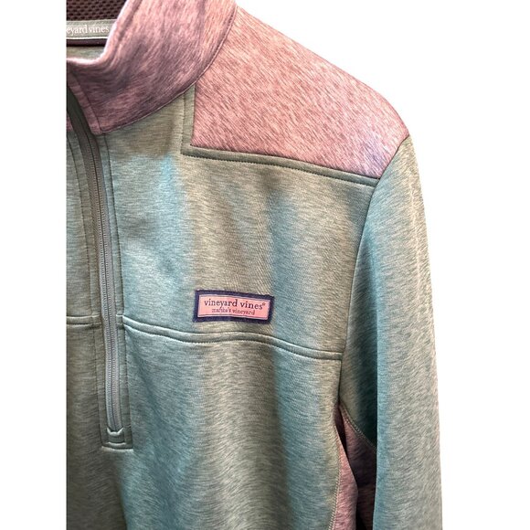 Vineyard Vines Green Gray Preppy Fleece Pullover Medium Quarter Zip Athleisure - Picture 2 of 5